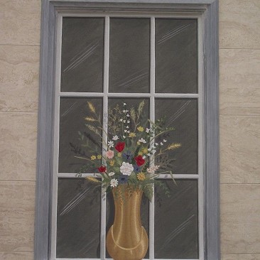 Artesuimuri|trompe l'oeil|arte funeraria|tomba dipinta|vaso di fiori|finestra finta|finestrone|arte
